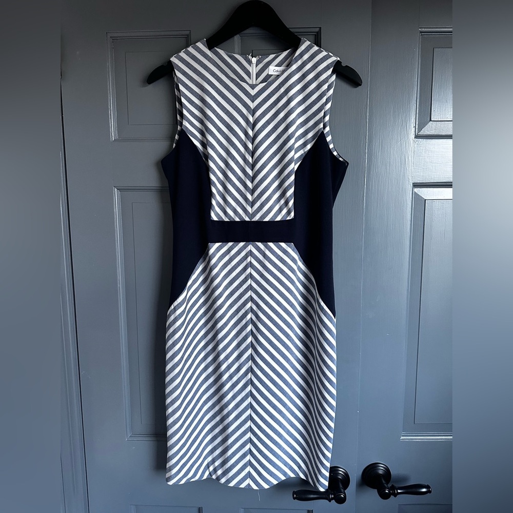 Calvin Klein Striped Navy and White Sleeveless Dress